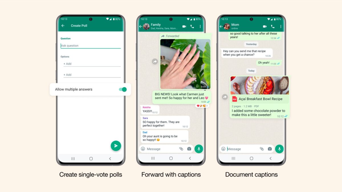 WhatsApp: Encuestas de un solo voto y reenvío multimedia