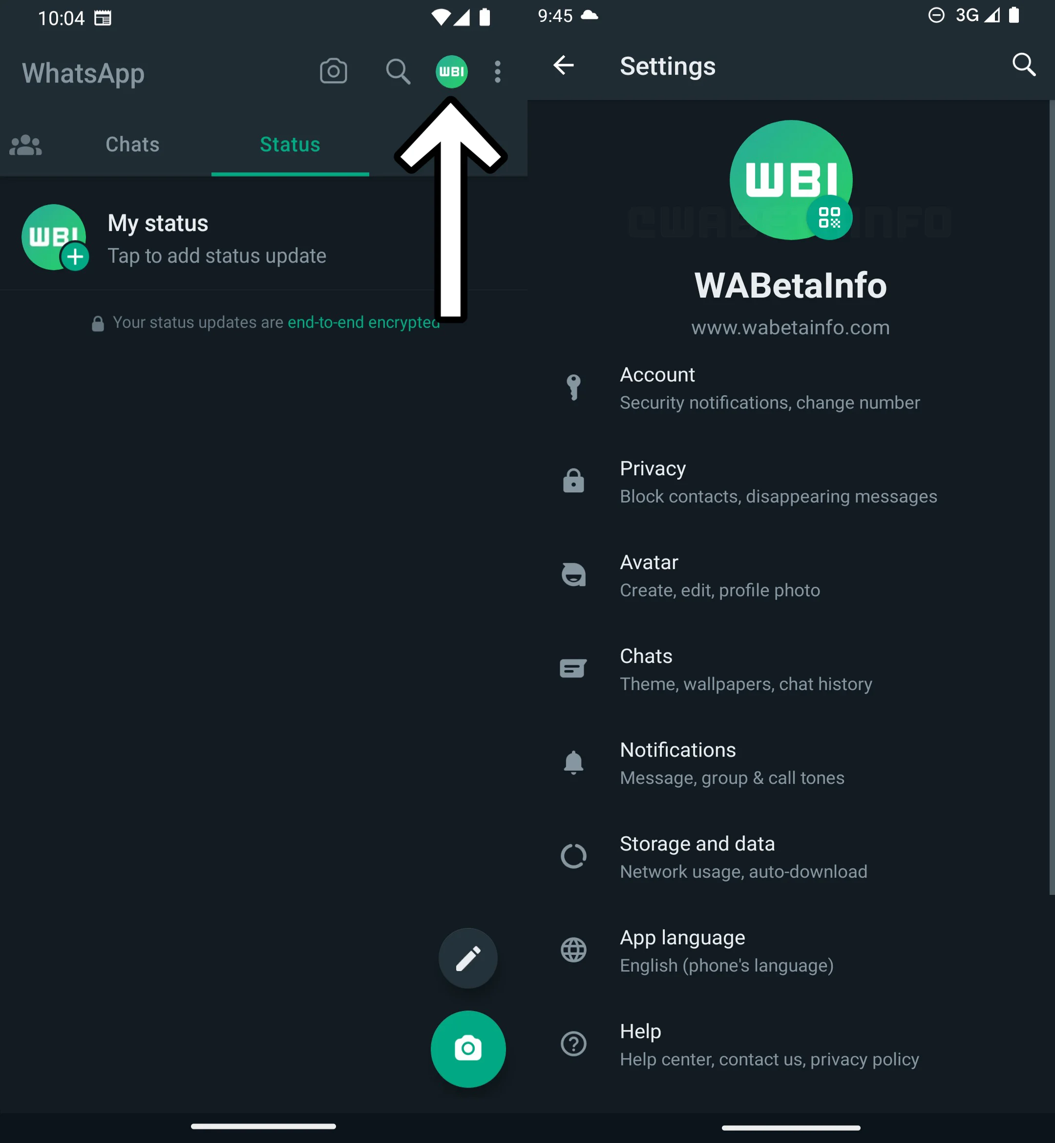 Whatsapp ajustes menu